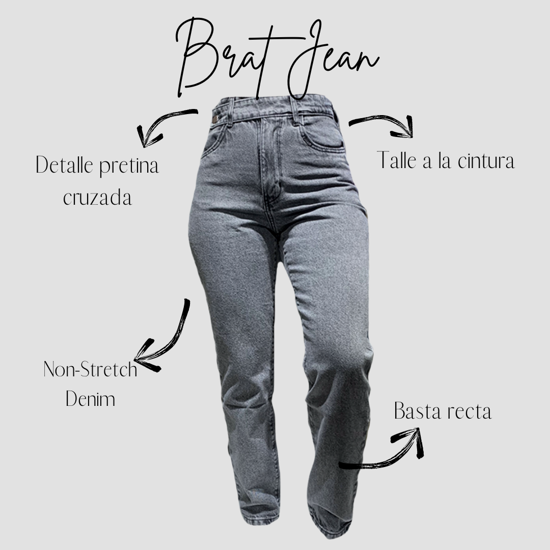 "BRAT" JEAN BASTA RECTA DETALLE PRETINA CINTURON TONO GRIS