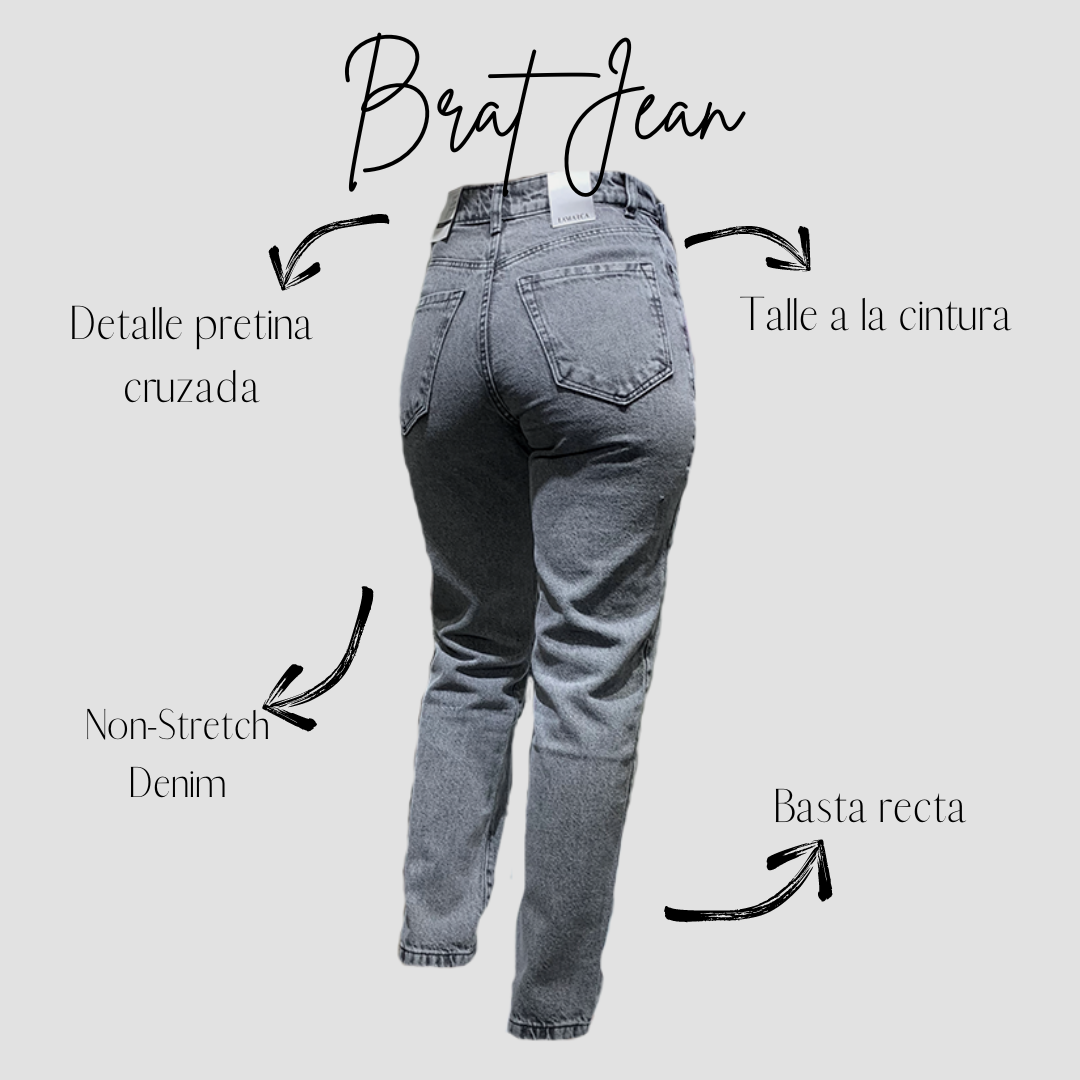 "BRAT" JEAN BASTA RECTA DETALLE PRETINA CINTURON TONO GRIS