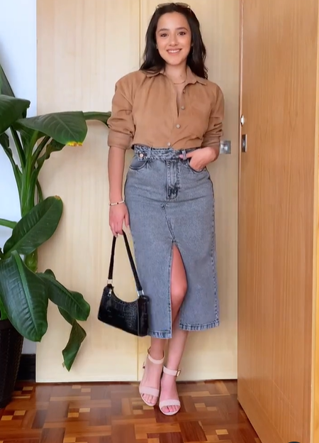 "BRAT" FALDA DENIM TONO ACID GRIS